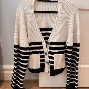 Self-Portrait Black and White Striped Cardigan